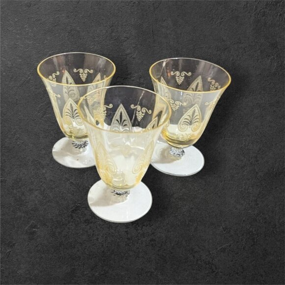 Vintage FOSTORIA Whiskey Glass Trojan Topaz  3" yellow  set of 3 - Picture 2 of 7